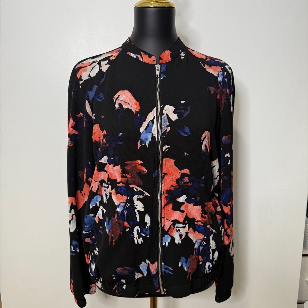 Apt. 9 Black and Coral Floral Bomber Jacket - Picture 2 of 6